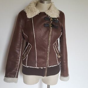 Coogi Australia Faux Fur Shearling Moto Jacket S